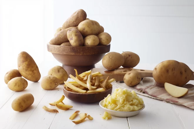 Russet potatoes, whole and in the form of fries